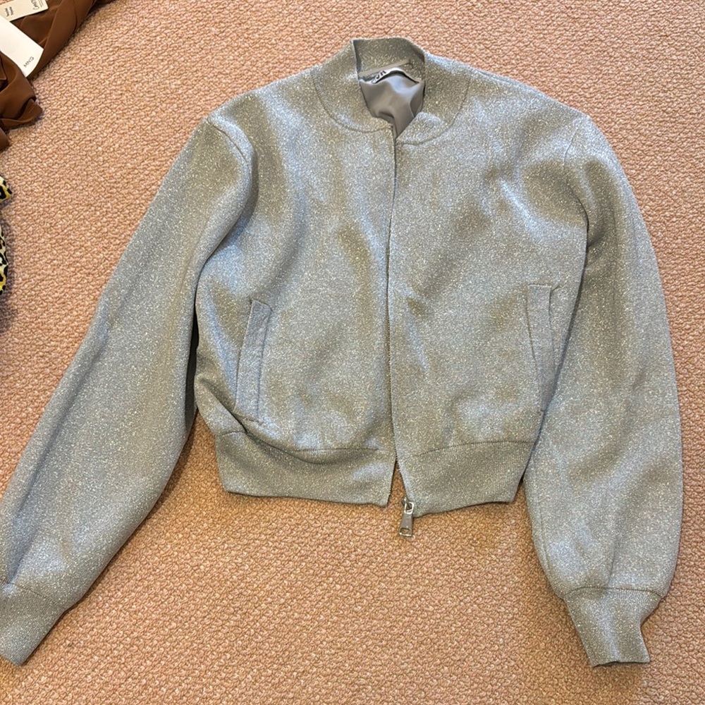Zara Sparkle Bomber Jacket - Silver size small
